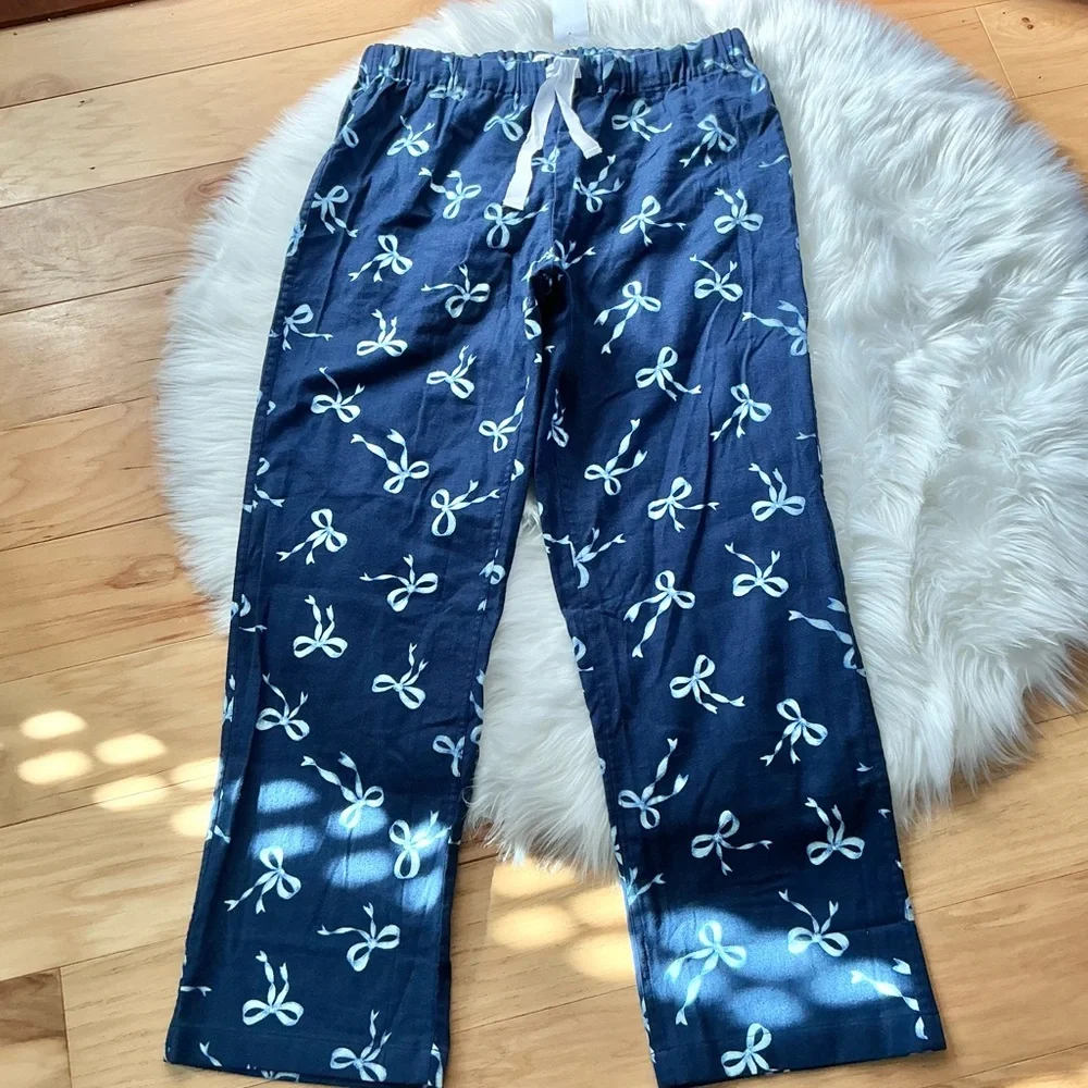 NWT J. Crew Blue Bow-Print Pajama Pants Size Medium